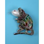 Silver champleve enamel rat brooch