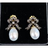 Pair of pearl & diamond earrings