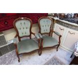 Pair of mahogany framed button-back armchairs