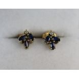 Pair of gold, sapphire & diamond earrings