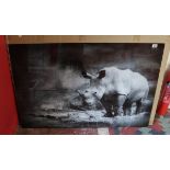 Large glass wall art - Rhino at the watering hole - Approx 120cm x 80cm