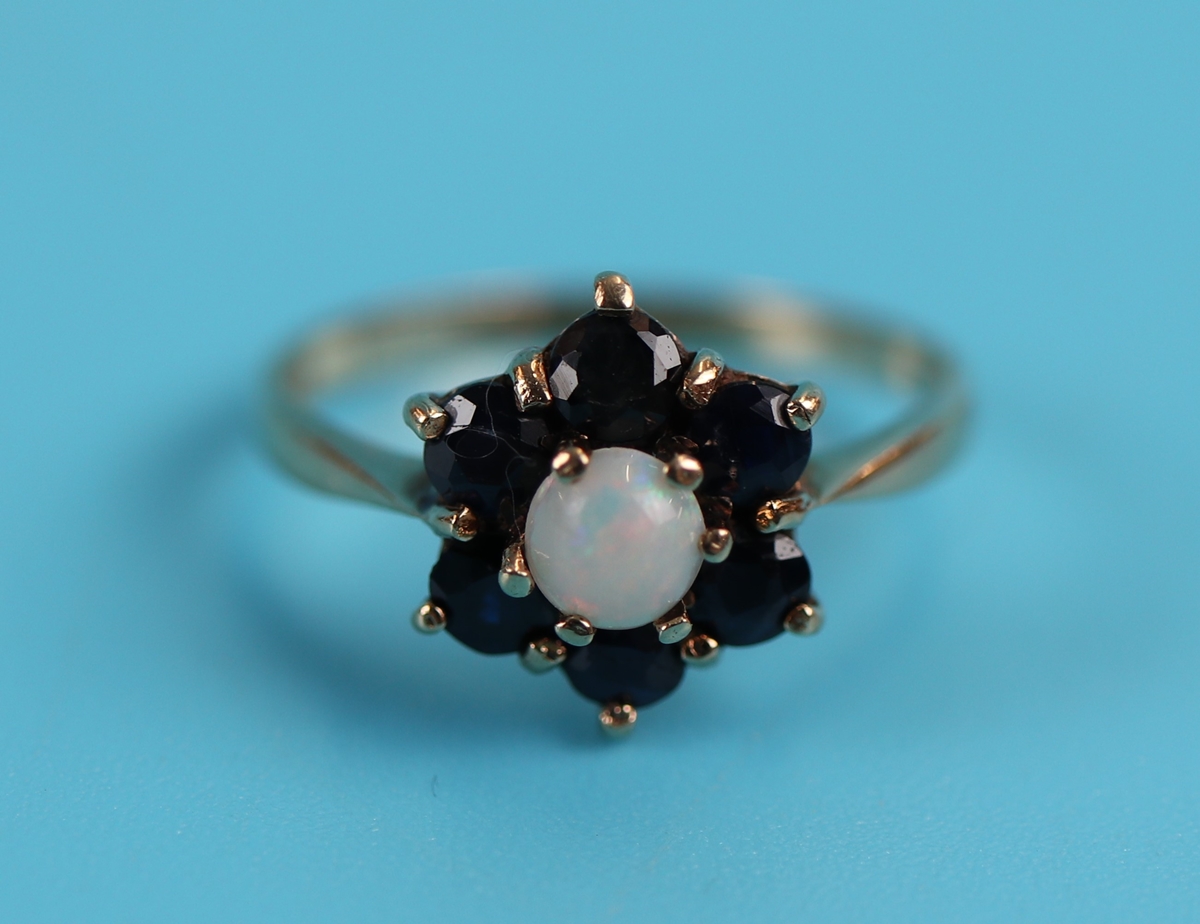 Gold sapphire & opal cluster ring