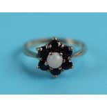 Gold sapphire & opal cluster ring