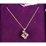 Gold amethyst & diamond pendant on gold chain