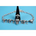Heavy skull & bones silver necklace & ring - Weight approx 67g