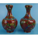 Pair of cloisonné vases - Height approx 27cm