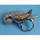 Large silver stone set parrot ring