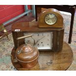 2 mantle clocks & copper kettle