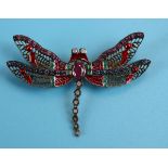 Ruby, sapphire, emerald & diamond dragonfly brooch