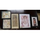 5 framed nudes 2 include watercolours