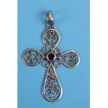 Silver & garnet set cross