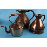 2 large copper jugs and kettle