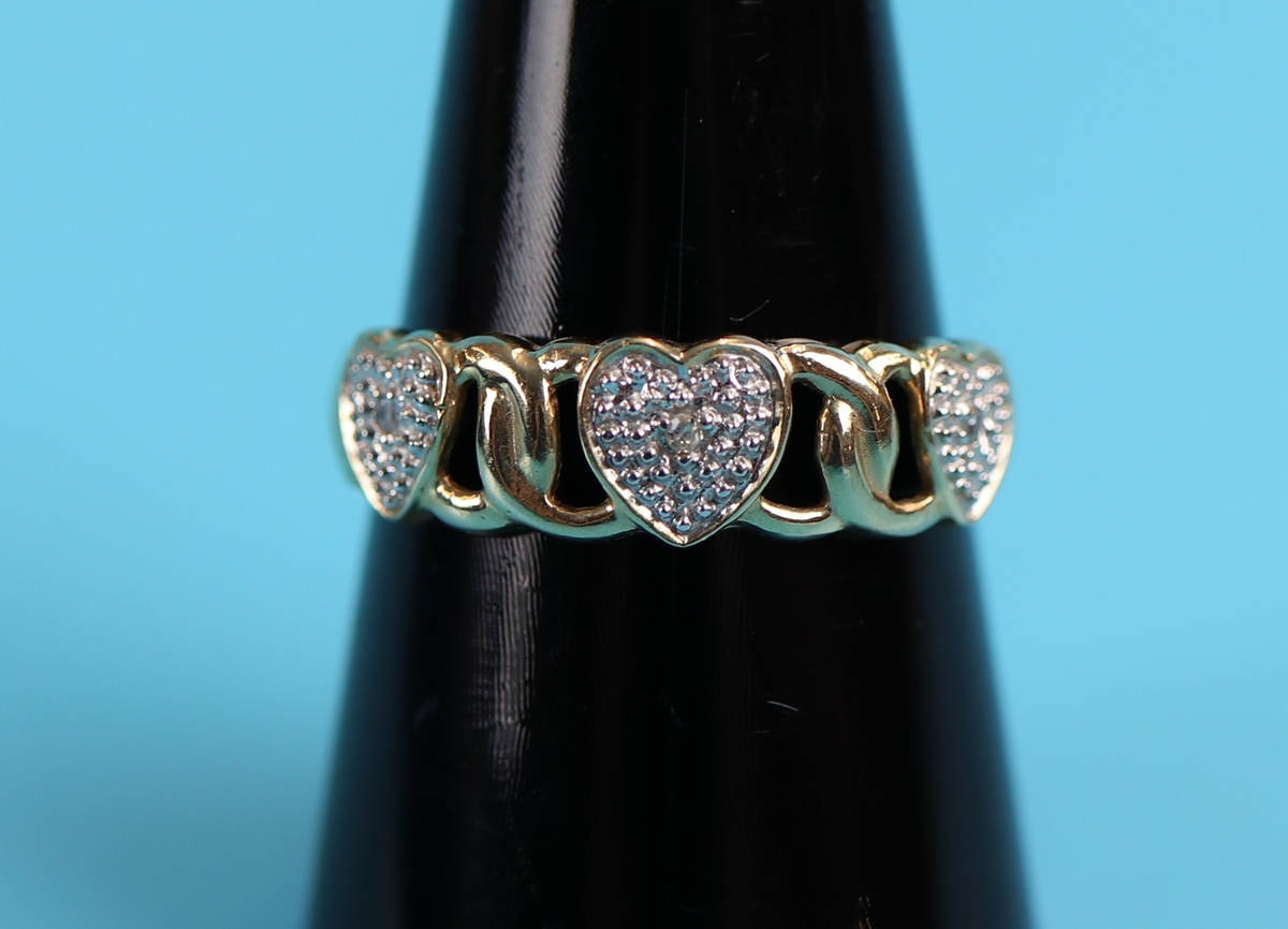 Gold diamond triple heart ring