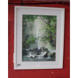 Watercolour - Waterfall signed E Tebby Germaine