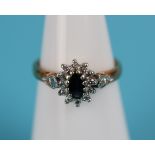Gold sapphire & diamond cluster ring