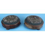 Pair of Victorian beaded footstools with glass feet