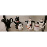 Collection of tea pots to include Carlton Ware cat & mouse and Tony Wood cat