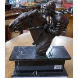 Artist made bronze on marble base - Horse & jockey bust - Approx H: 38.5cm
