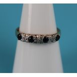 Gold sapphire & diamond ½ hoop ring