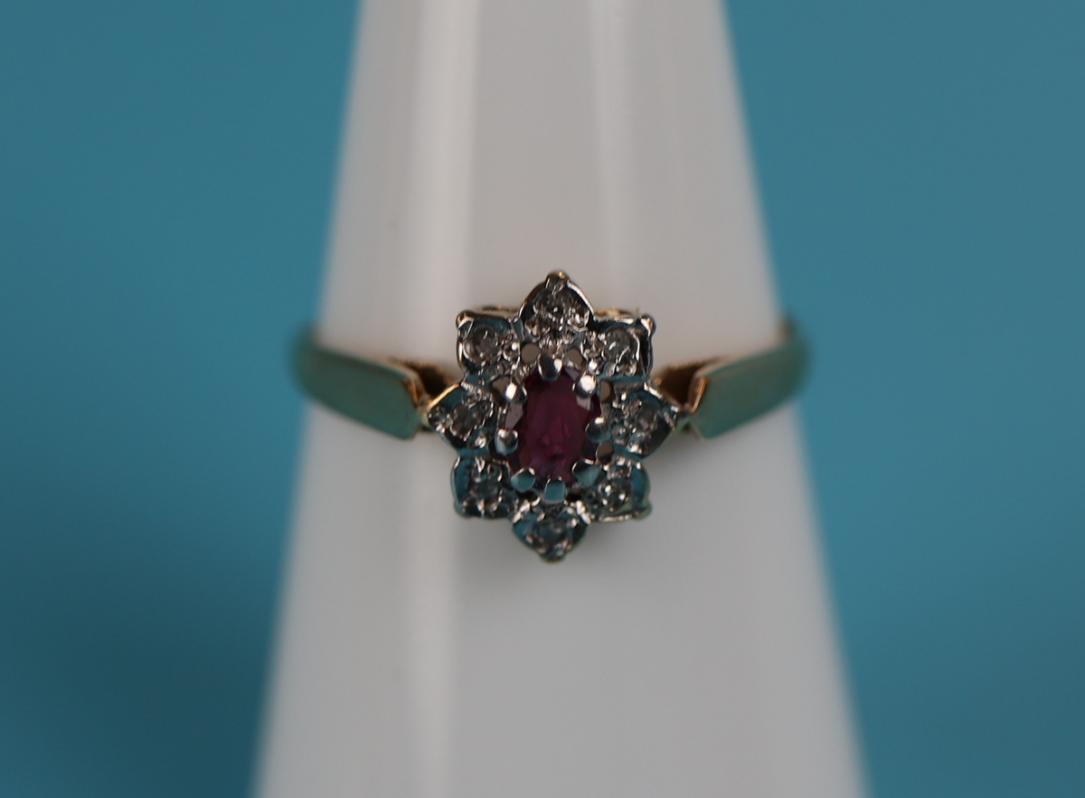 Gold ruby & diamond cluster ring