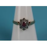 Gold ruby & diamond cluster ring