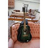 Green acoustic guitar in bag