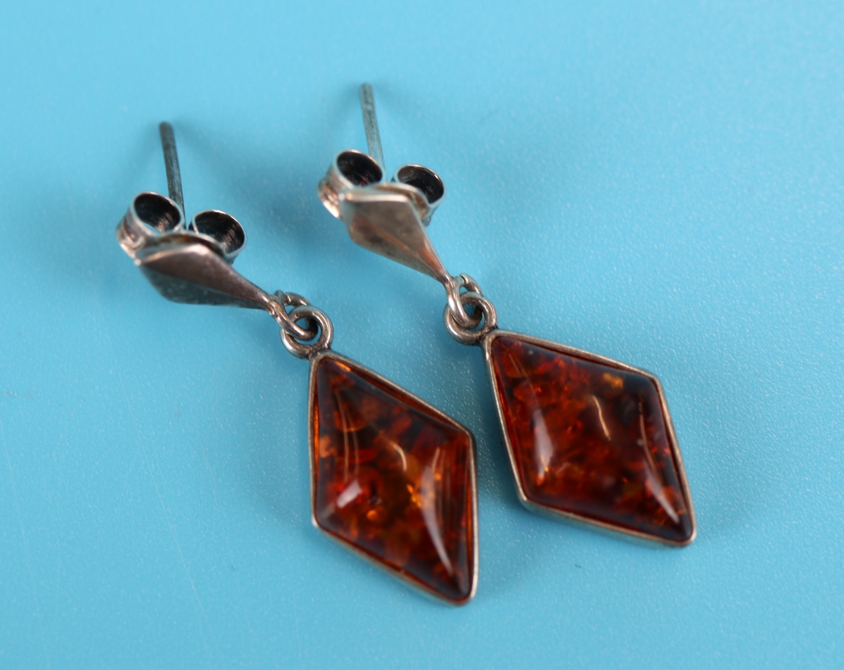 Pair of silver & amber drop earrings