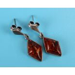 Pair of silver & amber drop earrings