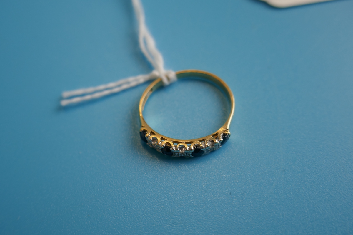 Gold sapphire & diamond ½ hoop ring - Image 2 of 2