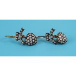 Pair of pearl & diamond heart shaped earrings