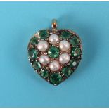 Small emerald & pearl heart shaped pendant