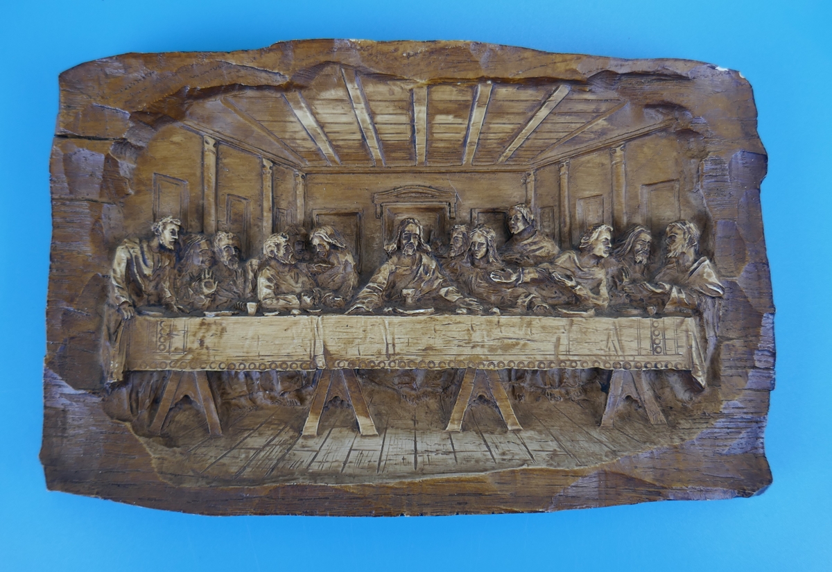 Carved relief plaque - The Last Supper - Approx size W: 23cm x H: 14cm