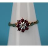 Gold ruby & diamond cluster ring