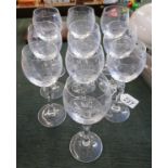 Set of 10 etched wine glasses