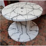 Upcycled cable reel table painted in Carrera marble effect