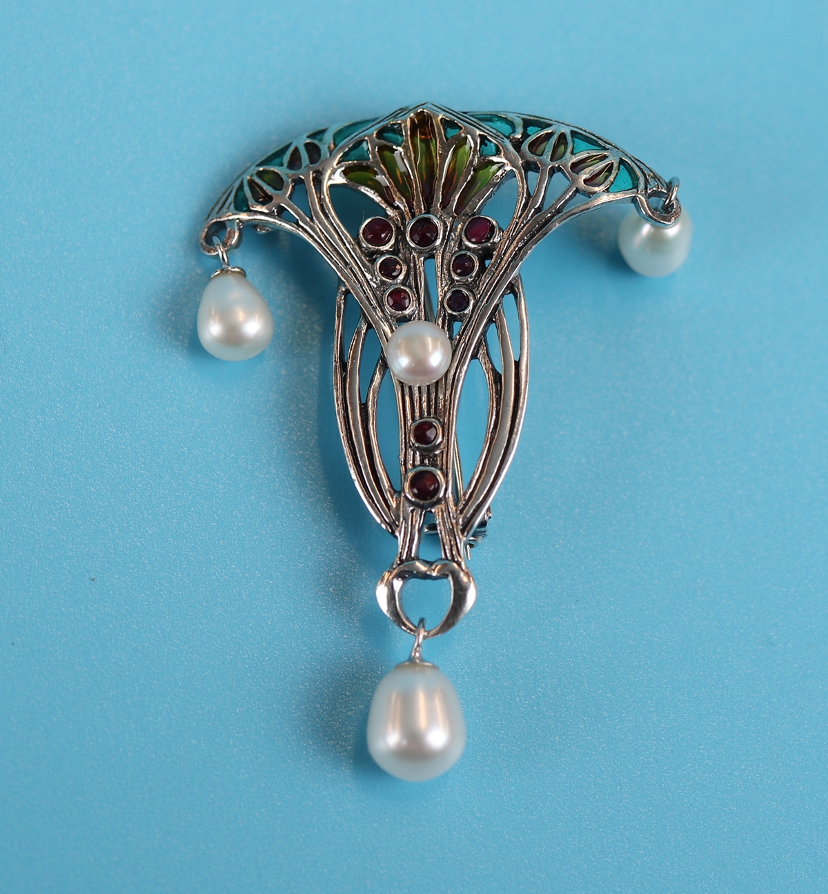 Silver enamel gem set pendant