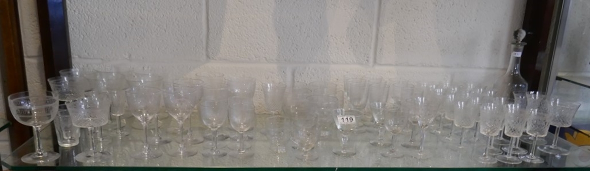 Shelf of glasses - Mostly etched