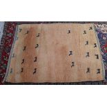 Persian gabbeh rug - orange with blue horses - Made by Nomads - Approx 180cm x 124cm