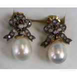 Pair of pearl & diamond bow earrings