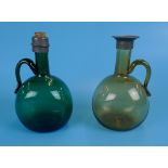 2 early 19thC green spirit glass decanters