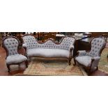 Good quality reproduction mahogany framed 3 piece salon suite