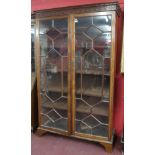 Large glass front mahogany bookcase - Approx size: W: 129.5cm D: 48cm H: 207.5cm