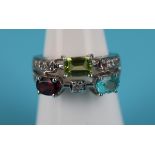 18ct white gold peridot, topaz, garnet & diamond set ring