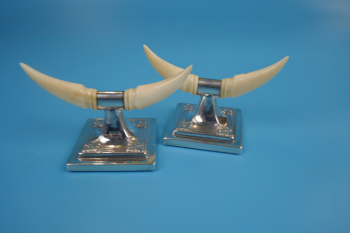Pair of hallmarked silver & ivory knife rests - Birmingham 1907 - Image 6 of 6