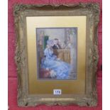 Watercolour in gilt frame - A Coy Look by W H Sweet - Approx image size: 19cm x 24.5cm