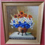 Oil on canvas - Still life signed E Fitting - Approx image size: 45cm x 53.5cm