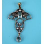 Blue topaz, pearl & diamond pendant