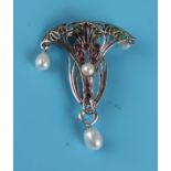 Silver enamel stone set brooch