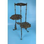 Vintage ornate brass 3 tier plant stand - Approx H: 73cm