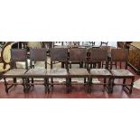 Set of six early oak bobbin turned leather dining chairs